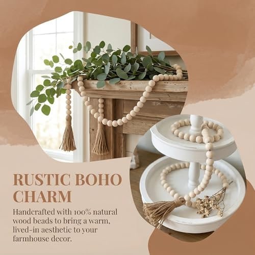 Long-Length Solid Wood Bead Garland with Tassels - Photo 3