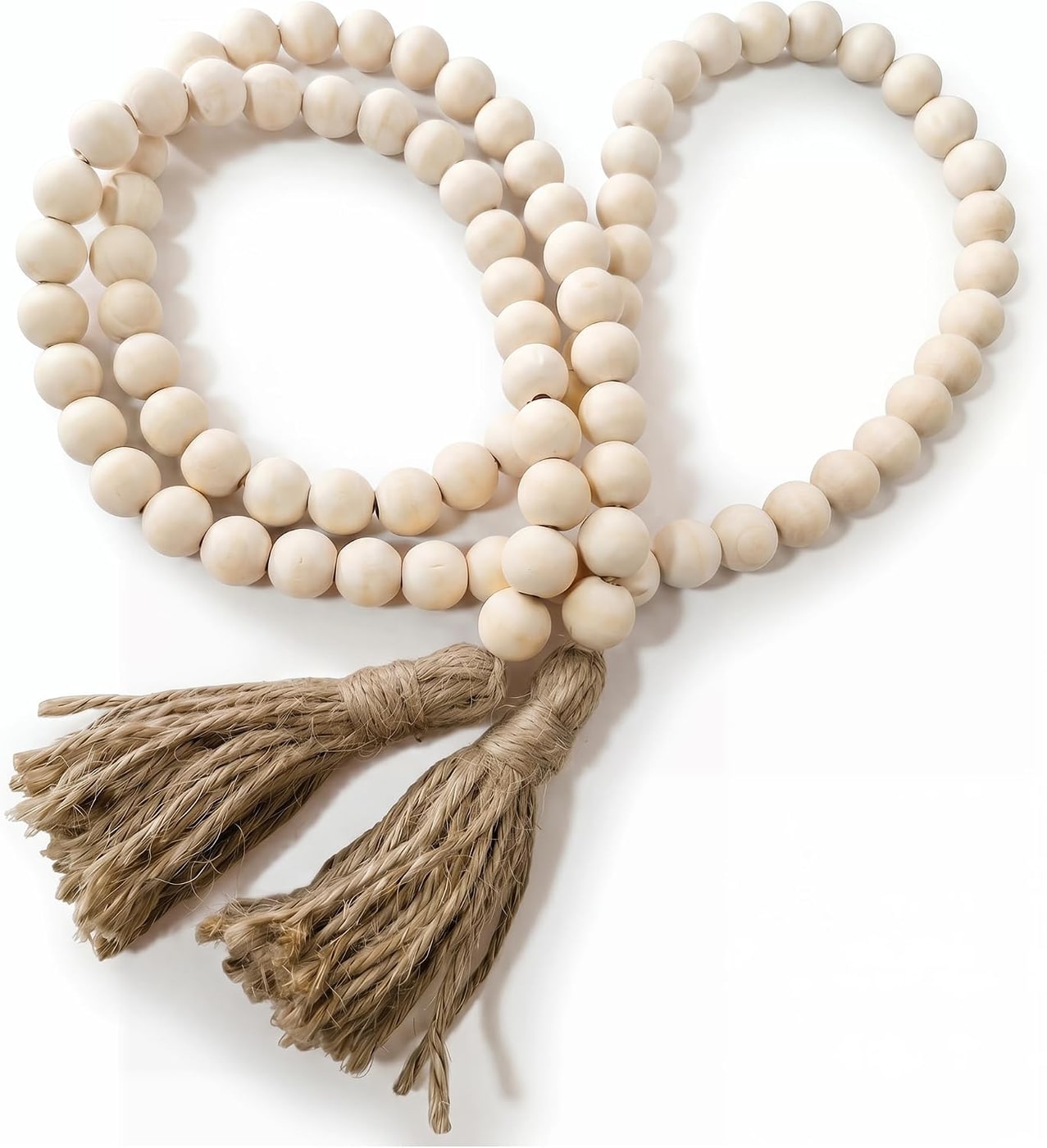 Long-Length Solid Wood Bead Garland with Tassels