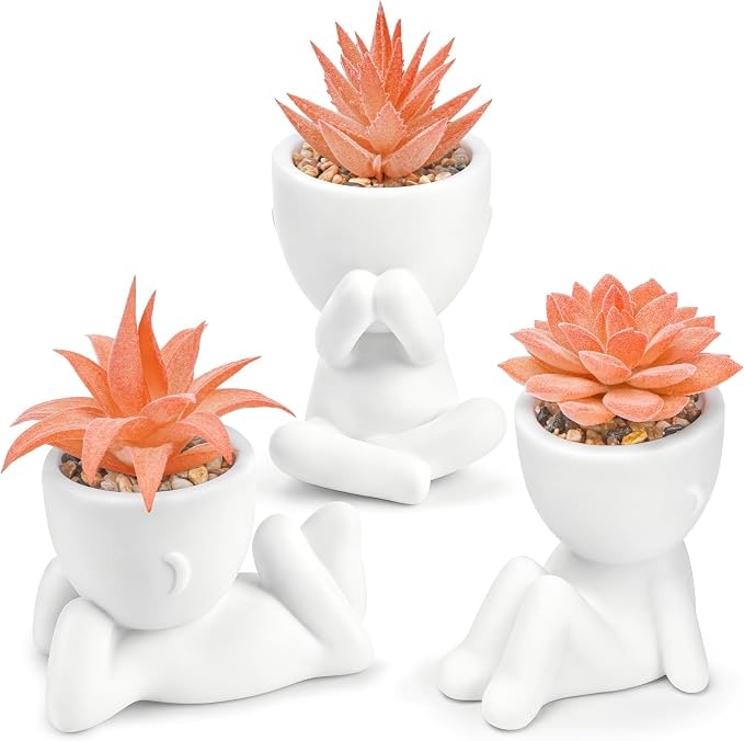 3-Piece Faux Succulent Set in Human-Shaped Pots