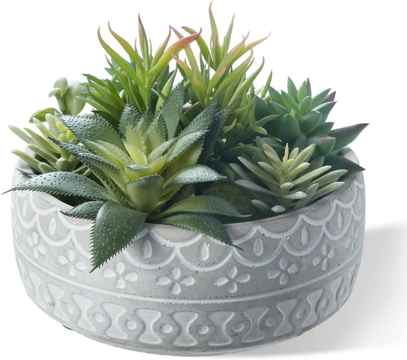 Textured Ceramic Potted Faux Succulent - Grey