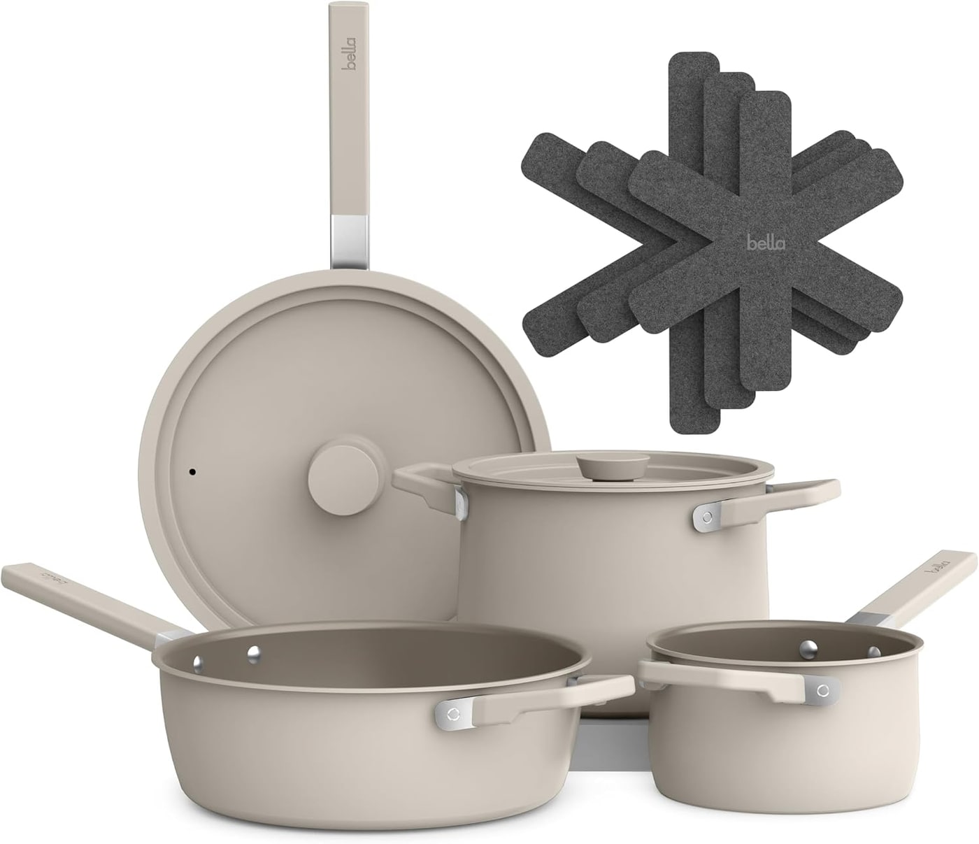 Fits-Anywhere 9-Piece Ceramic Nonstick Cookware Set - Oatmilk