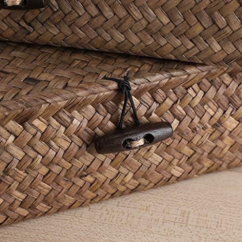 Set of 2 Flat Woven Seagrass Storage Baskets with Lids - Photo 4