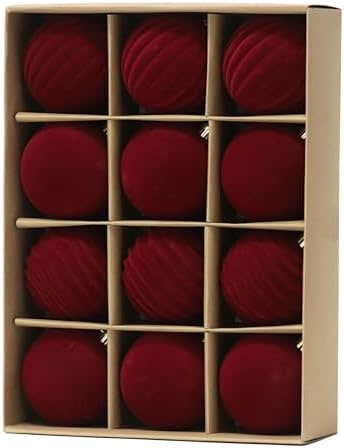 Flocked Velvet Ball Ornaments, Set of 12 (3.15 Inch) - Red