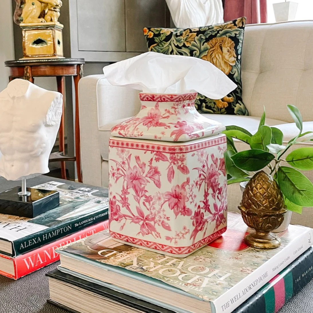 Floral Chinoiserie Porcelain Tissue Box Cover - Photo 2