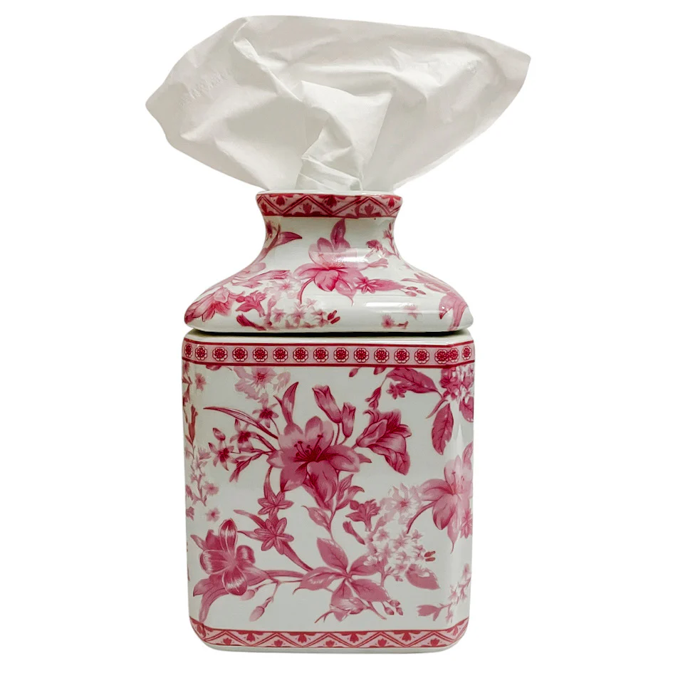 Floral Chinoiserie Porcelain Tissue Box Cover - Pink Floral
