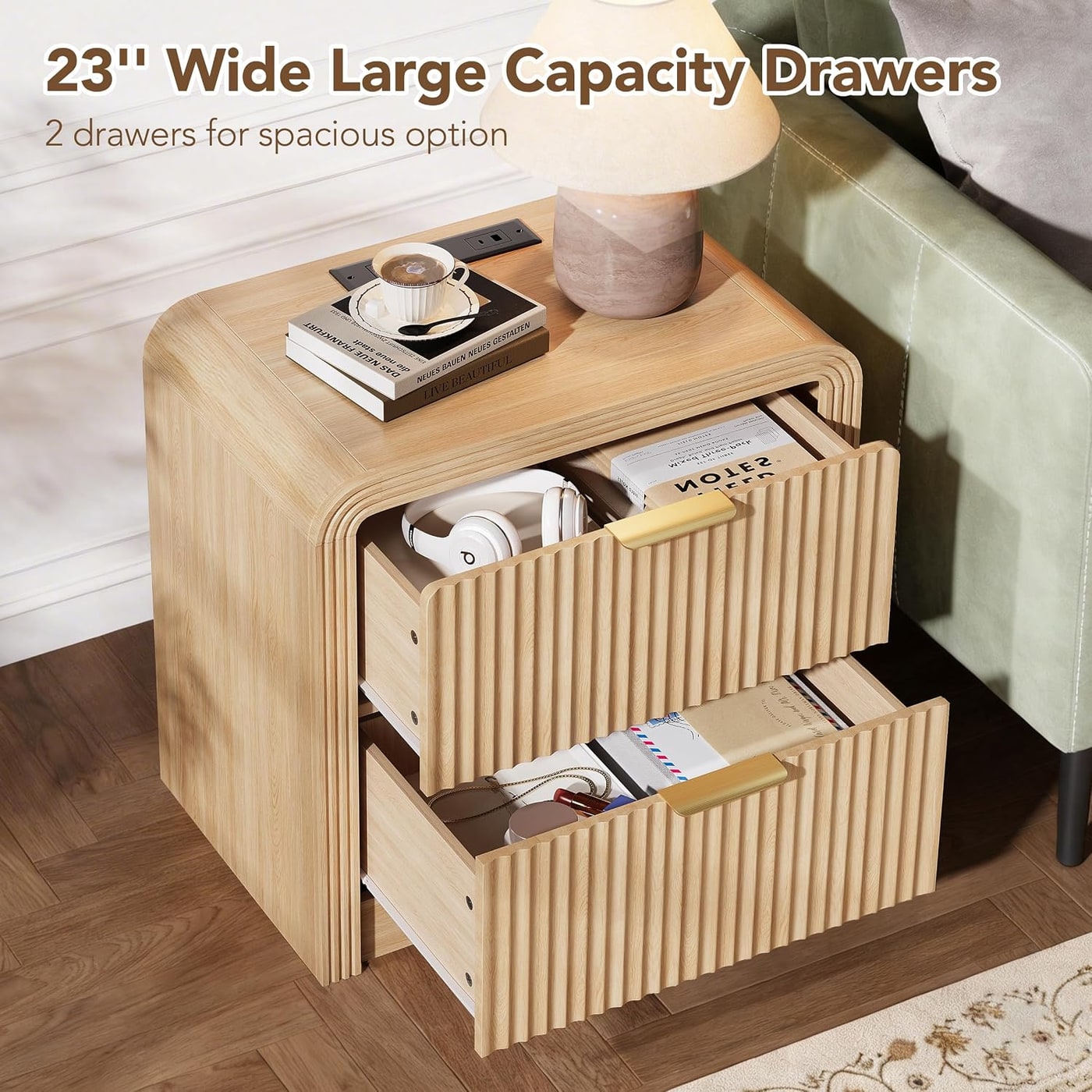 23" Wide Fluted Nightstand with Charging Station - Photo 4