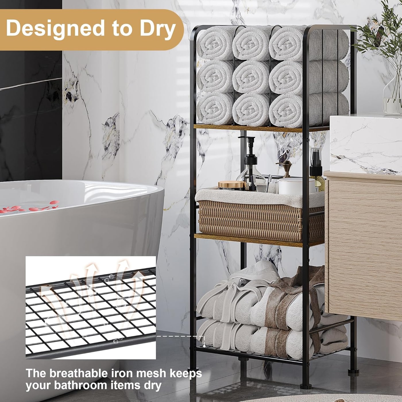 Freestanding 3-Tier Towel Rack with M-Shaped Dividers - Photo 3