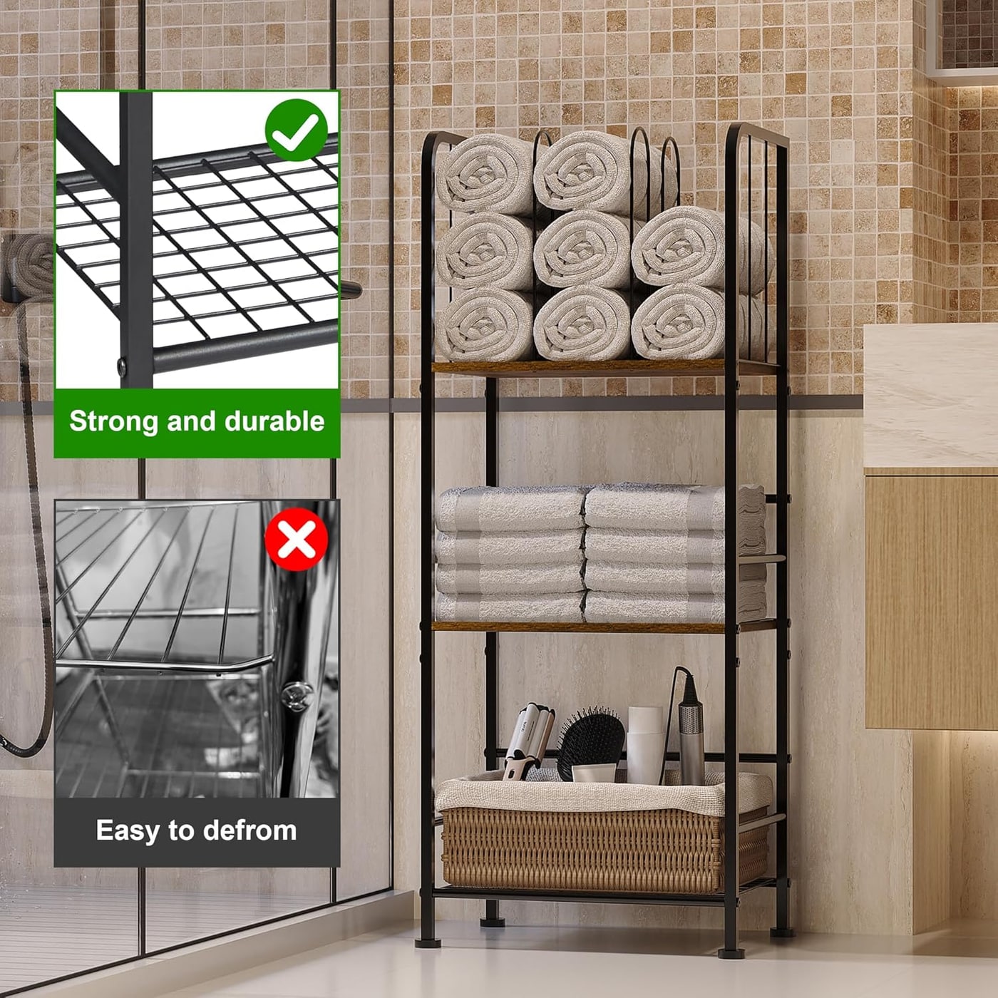 Freestanding 3-Tier Towel Rack with M-Shaped Dividers - Photo 4