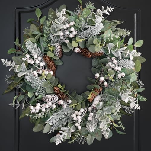22-Inch Frosted Eucalyptus Winter Door Wreath - White