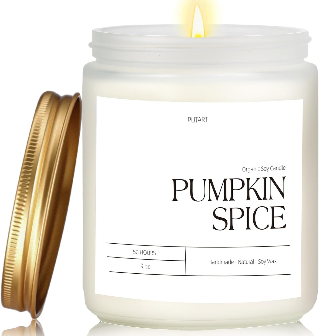 Hand-Poured Soy Candle in Frosted Glass Jar, 9oz - Pumpkin Spice