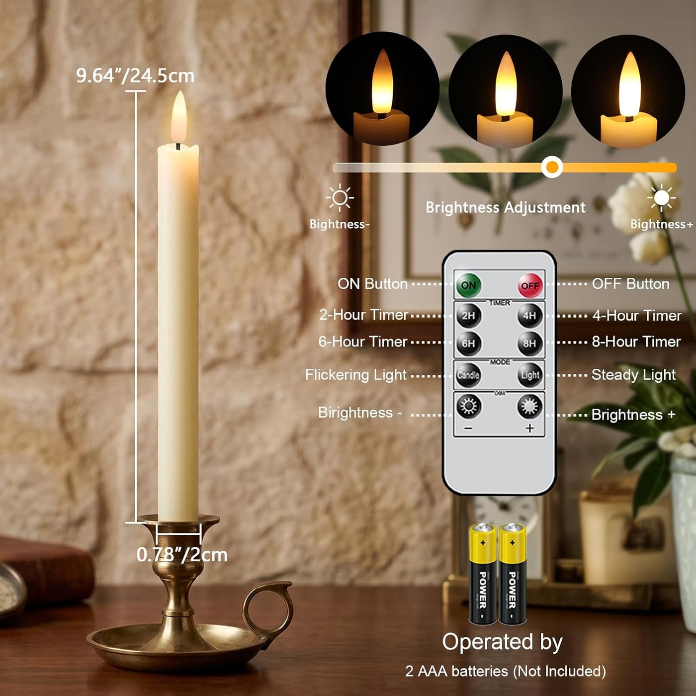 Flameless Real-Wax Taper Candles with Remote Timer - Photo 2