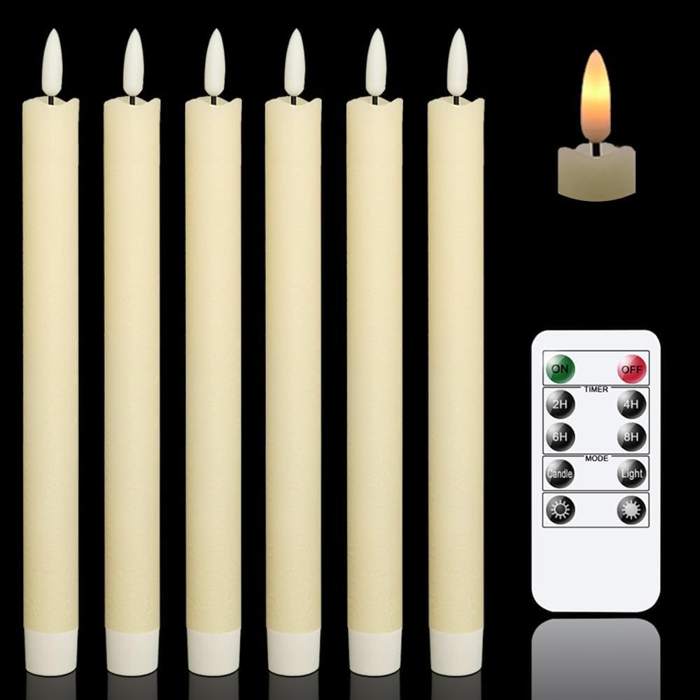 Flameless Real-Wax Taper Candles with Remote Timer - Ivory