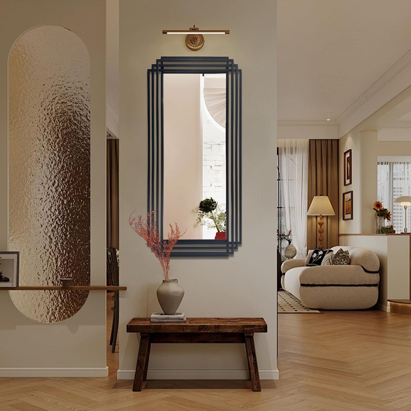 Large Geometric Art Deco Wall Mirror - Photo 4