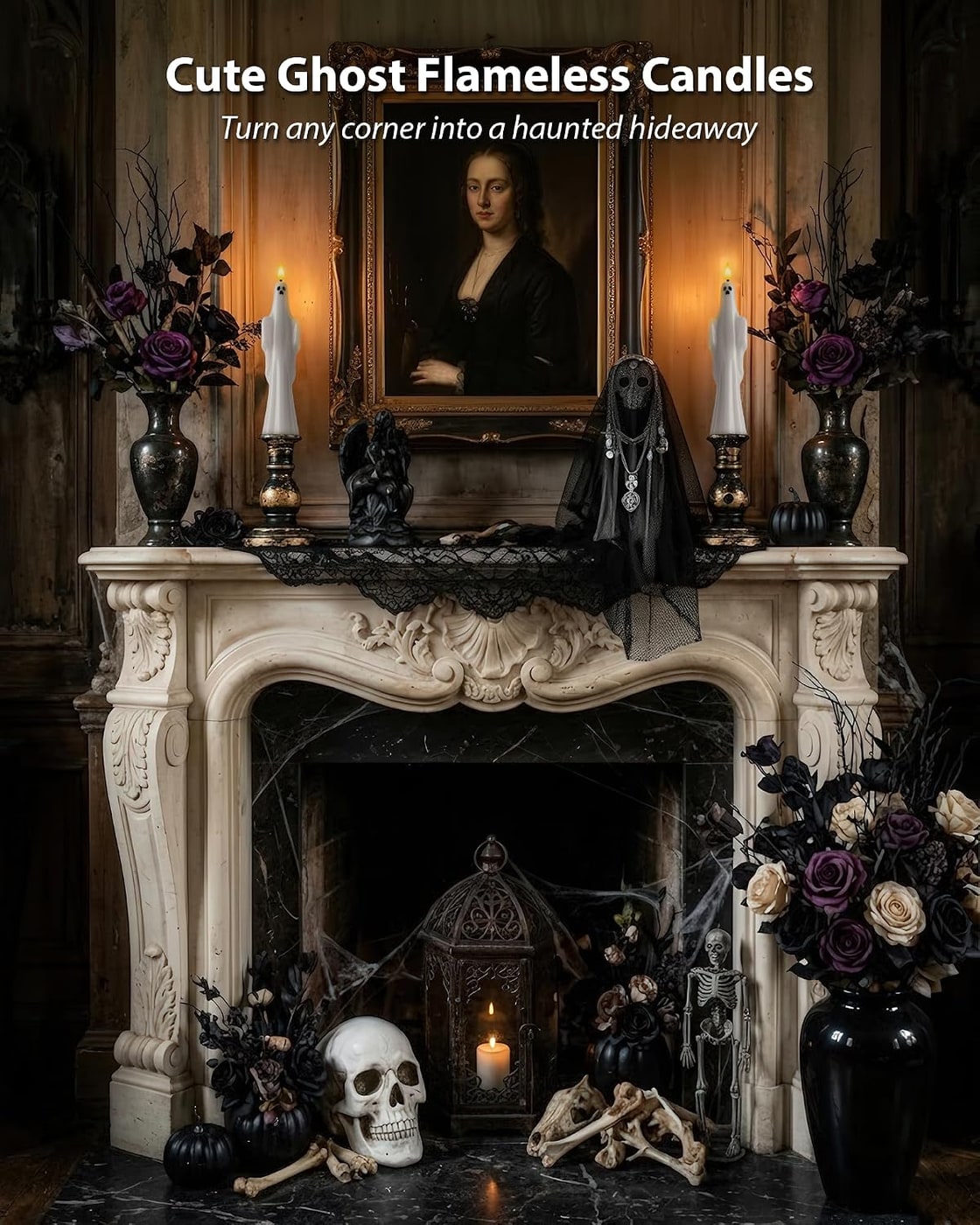Real Wax Ghost Flameless Taper Candles, 9.6 Inch LED Set - Photo 2
