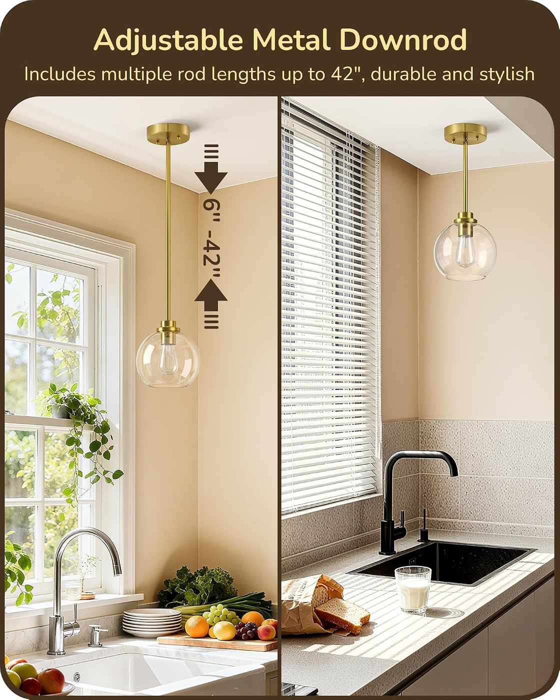 Clear Glass Globe Pendant Lights, 2-Pack - Photo 3