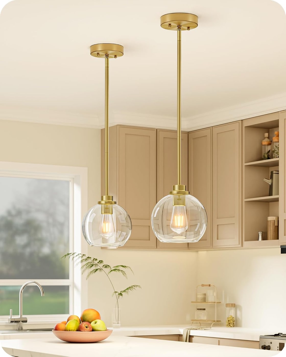 Clear Glass Globe Pendant Lights, 2-Pack - Gold