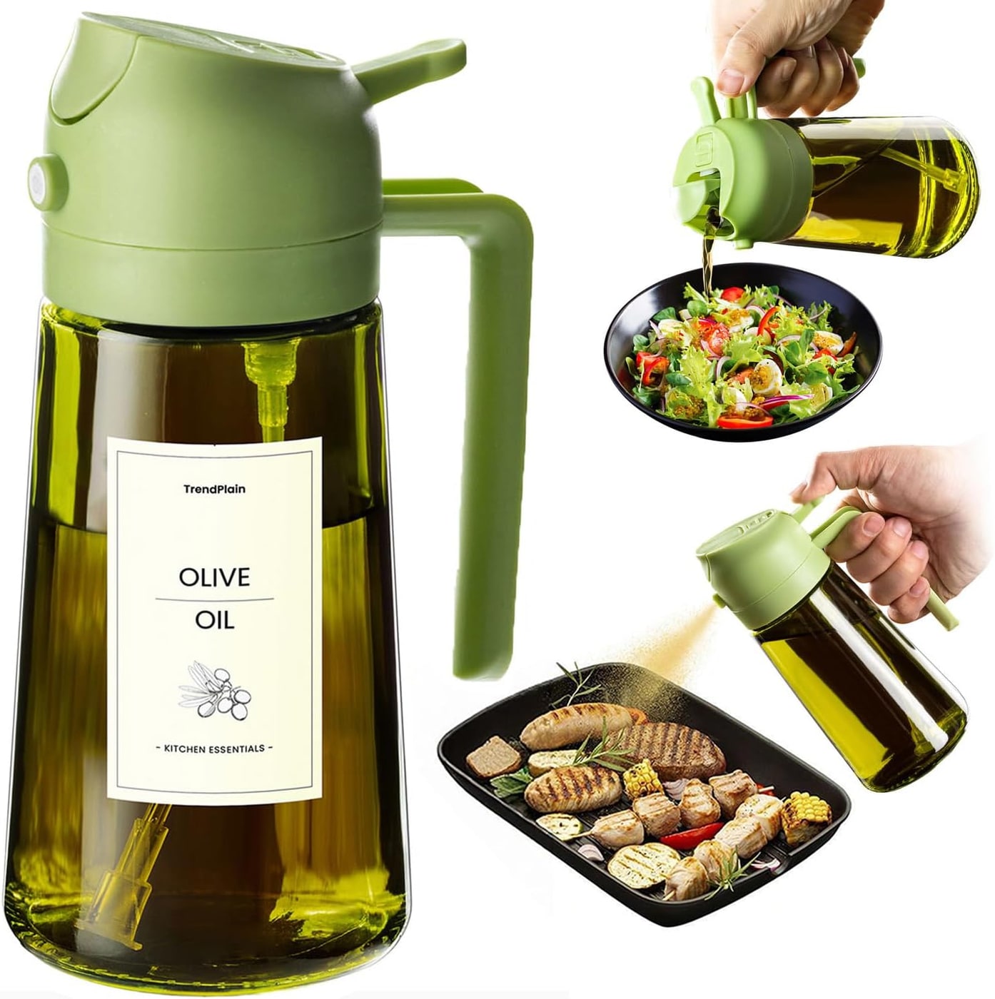 16oz Frosted Glass Olive Oil Sprayer & Dispenser - Green