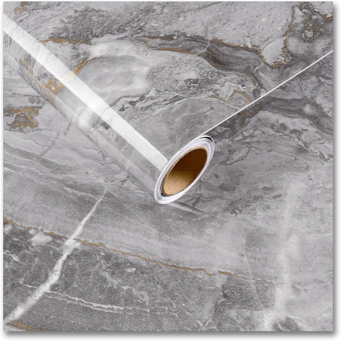 Glossy Grey Gold Marble Peel-and-Stick Contact Paper