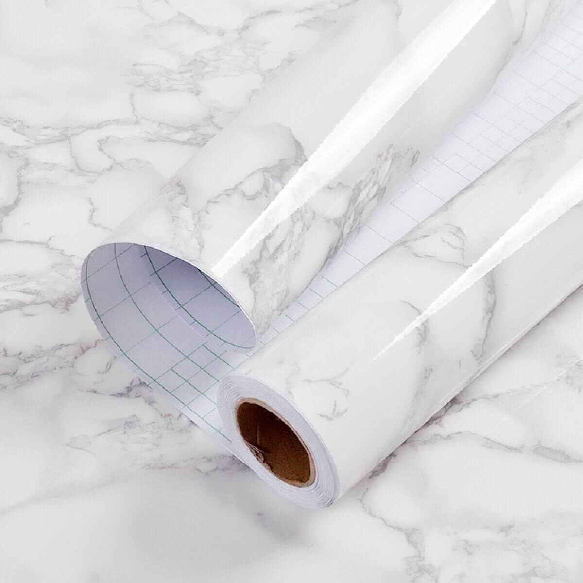 Glossy White and Grey Marble Peel-and-Stick Contact Paper