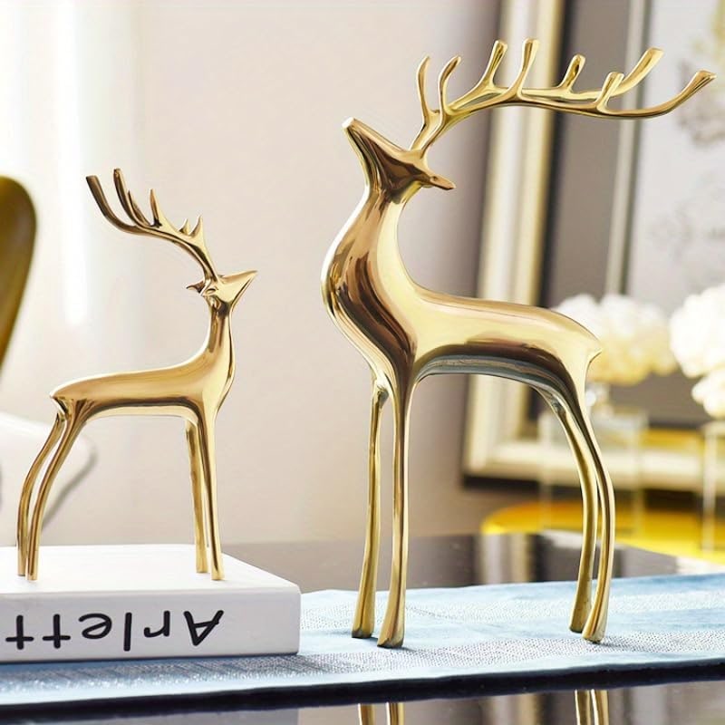 Gold Brass Reindeer Figurines, Set of Two - Photo 2