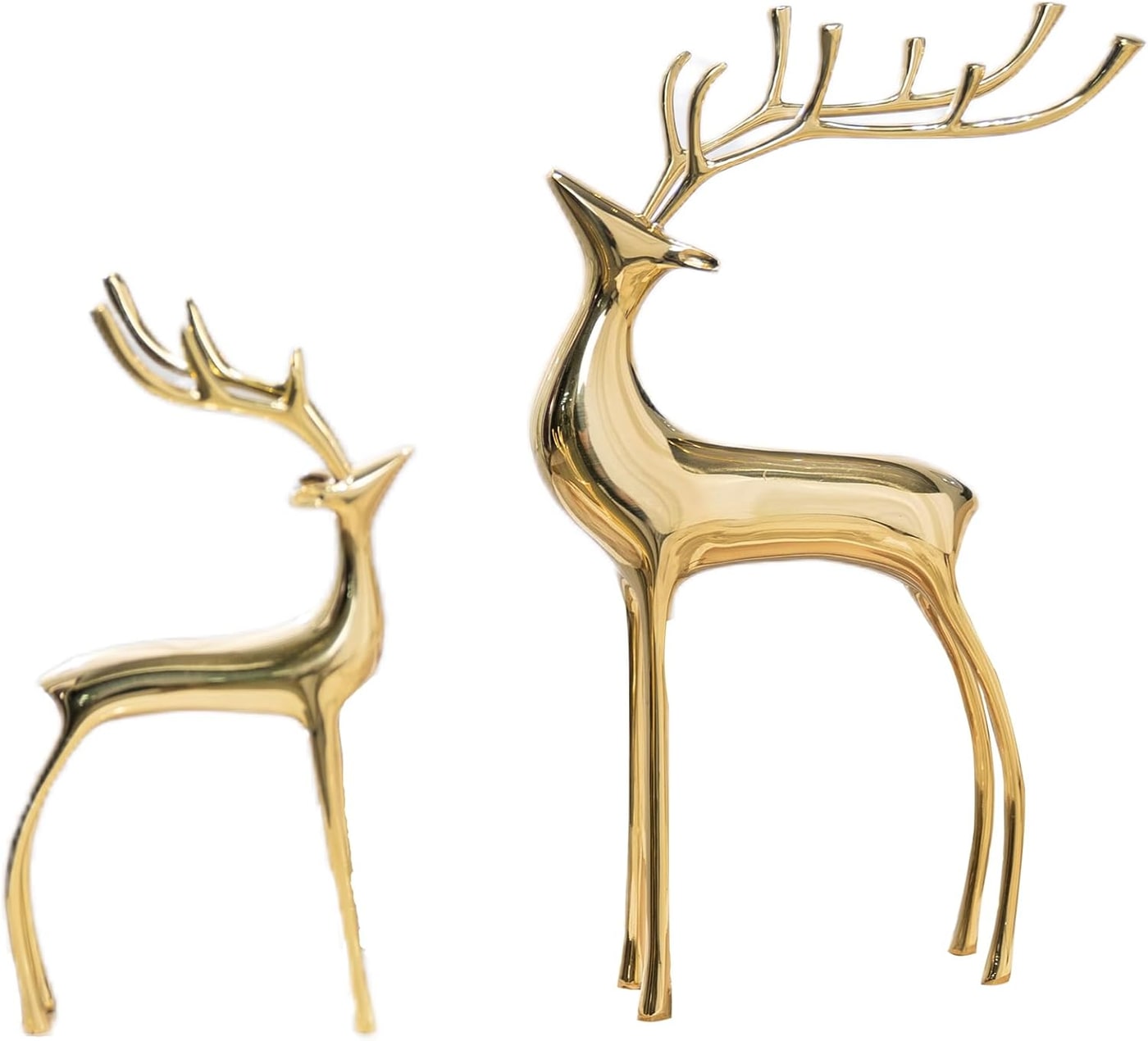 Gold Brass Reindeer Figurines, Set of Two - Gold