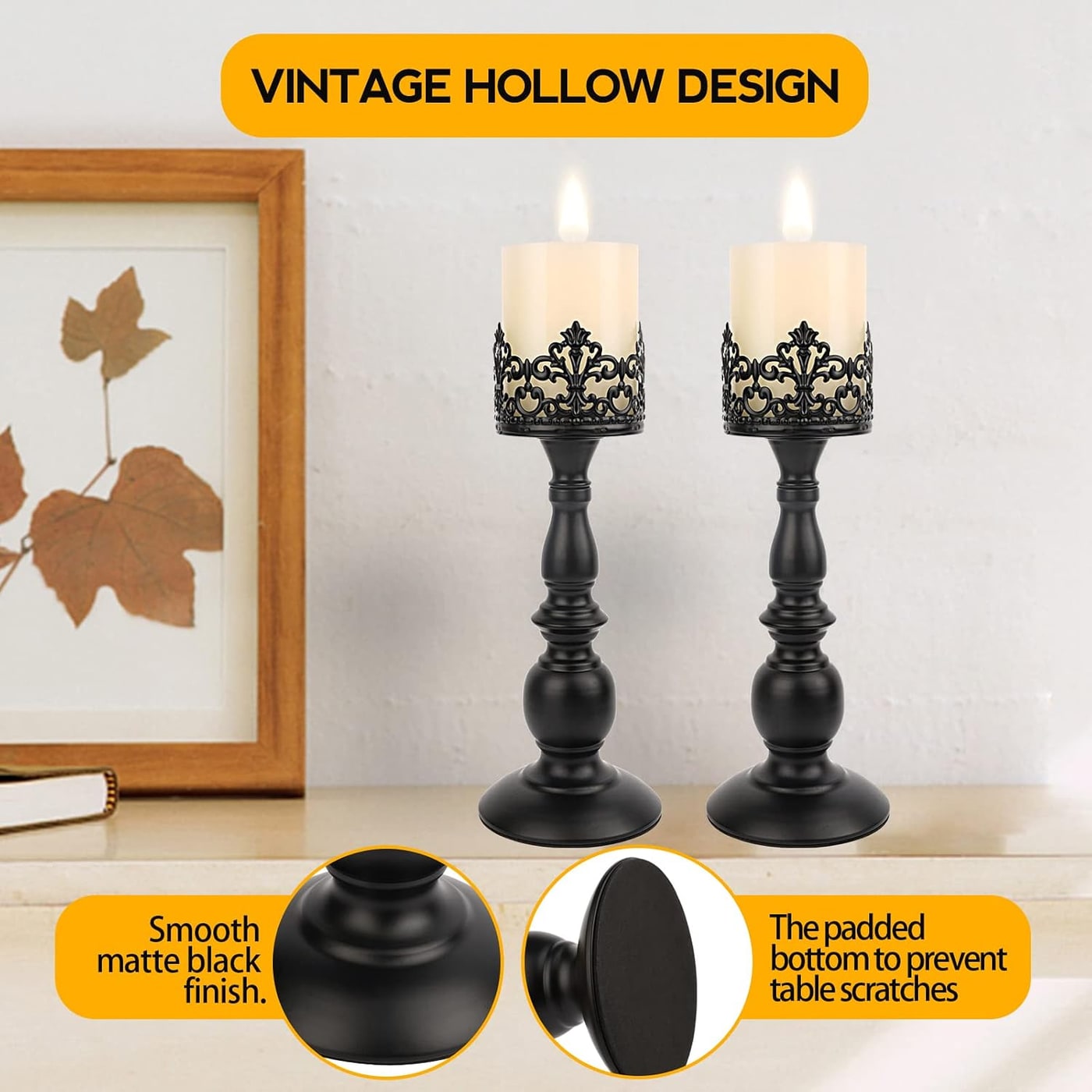 Vintage Gothic Crown Pillar Candle Holder Set of 2 - Photo 2