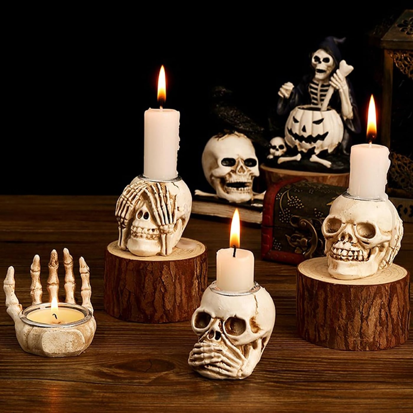 Gothic Skeleton Skull Tealight Holders, Set of 4 - Photo 4