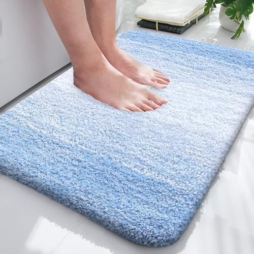 Gradient Stripe Microfiber Bath Rug - Light Blue