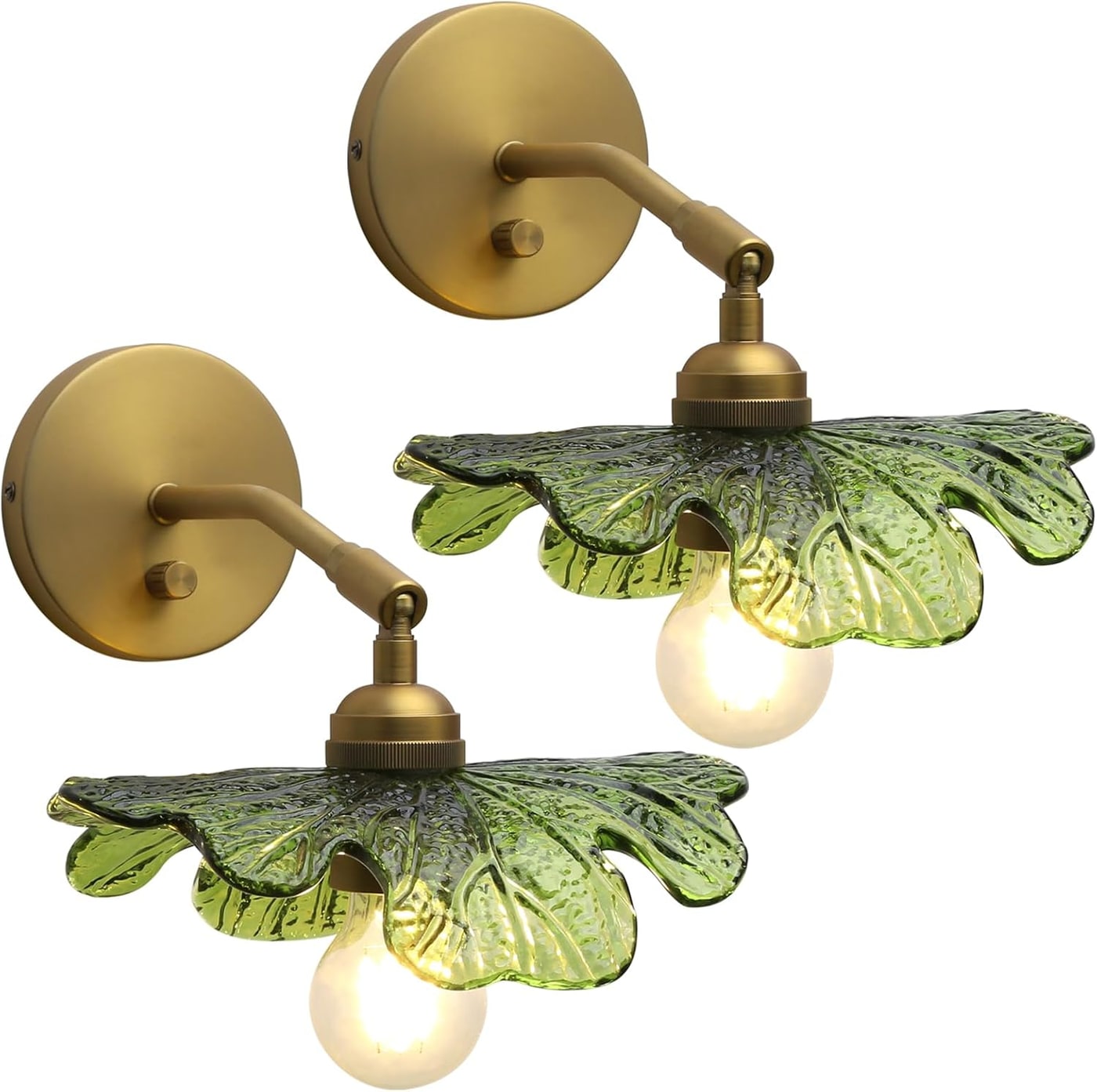 Antique Brass Green Flower Glass Wall Sconce Set