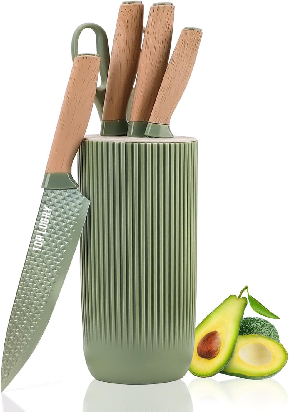 Six-Piece Stainless Steel Knife Block Set - Green
