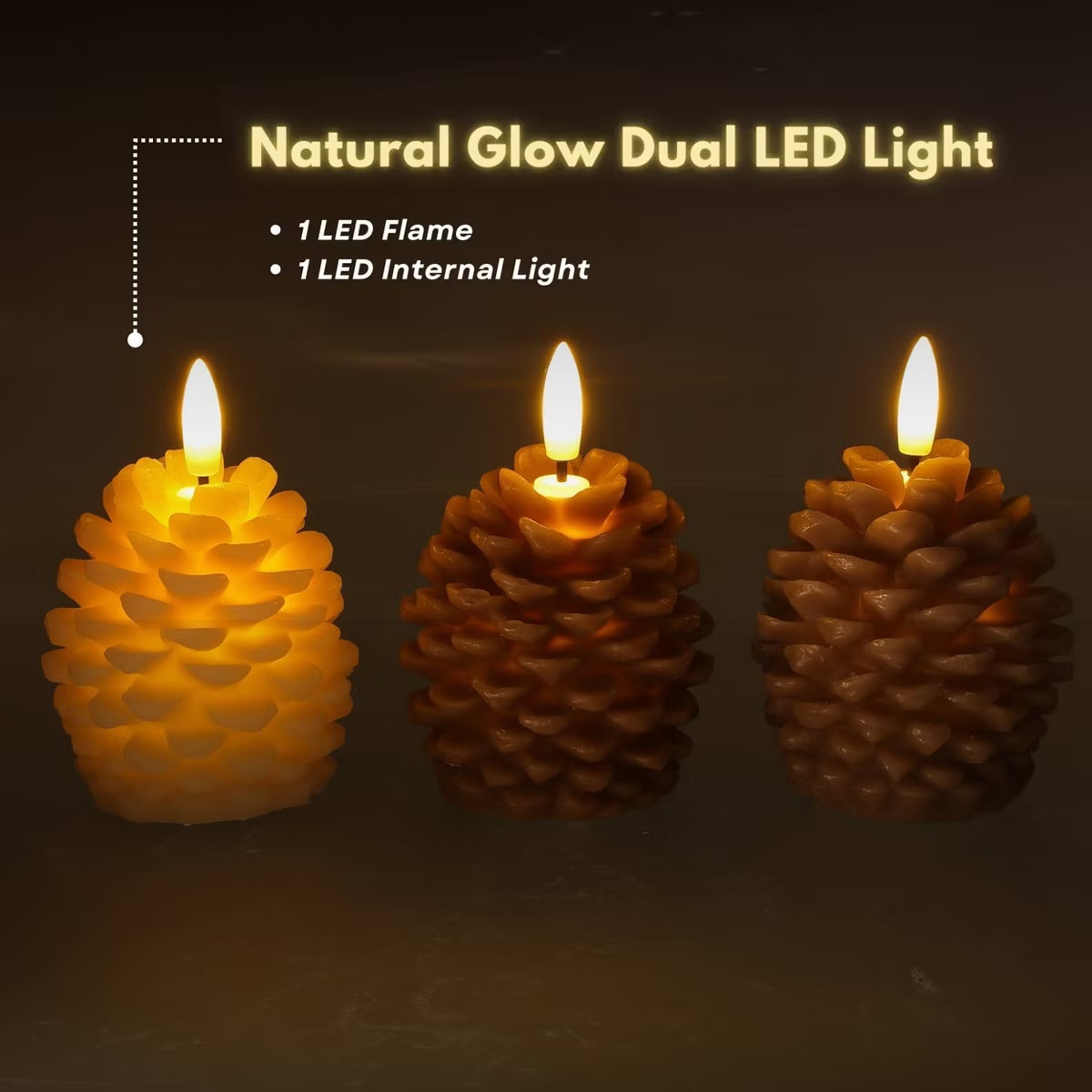 Natural Glow Harvest Flameless Pinecone LED Candles (3-Pack) - Photo 2