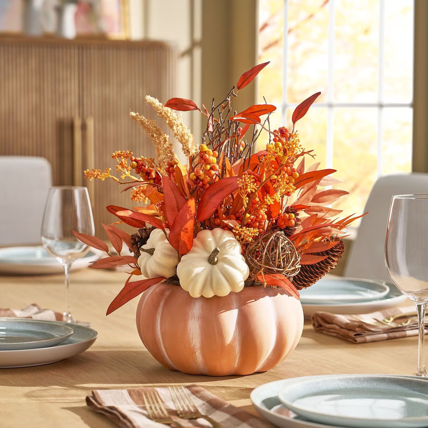 Harvest Terra Cotta Pumpkin Floral Arrangement
