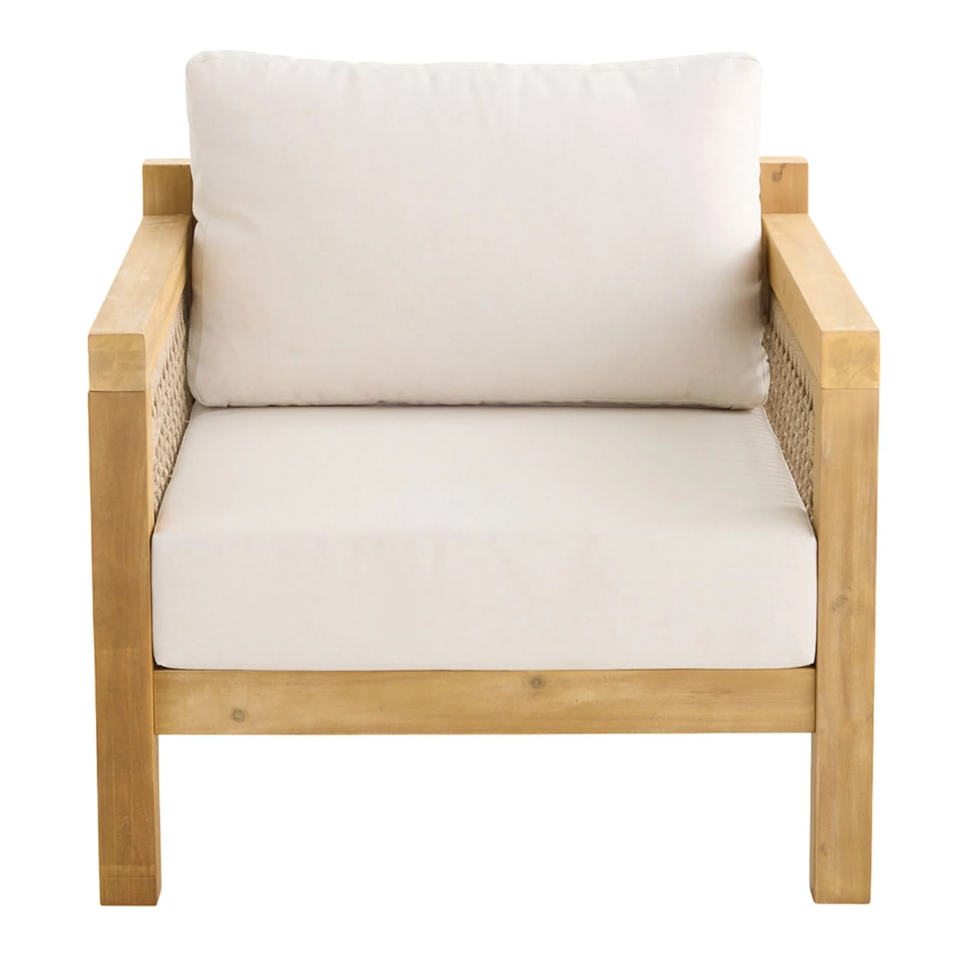 Acacia Wood Patio Armchair with Natural Canvas Cushions - Photo 2