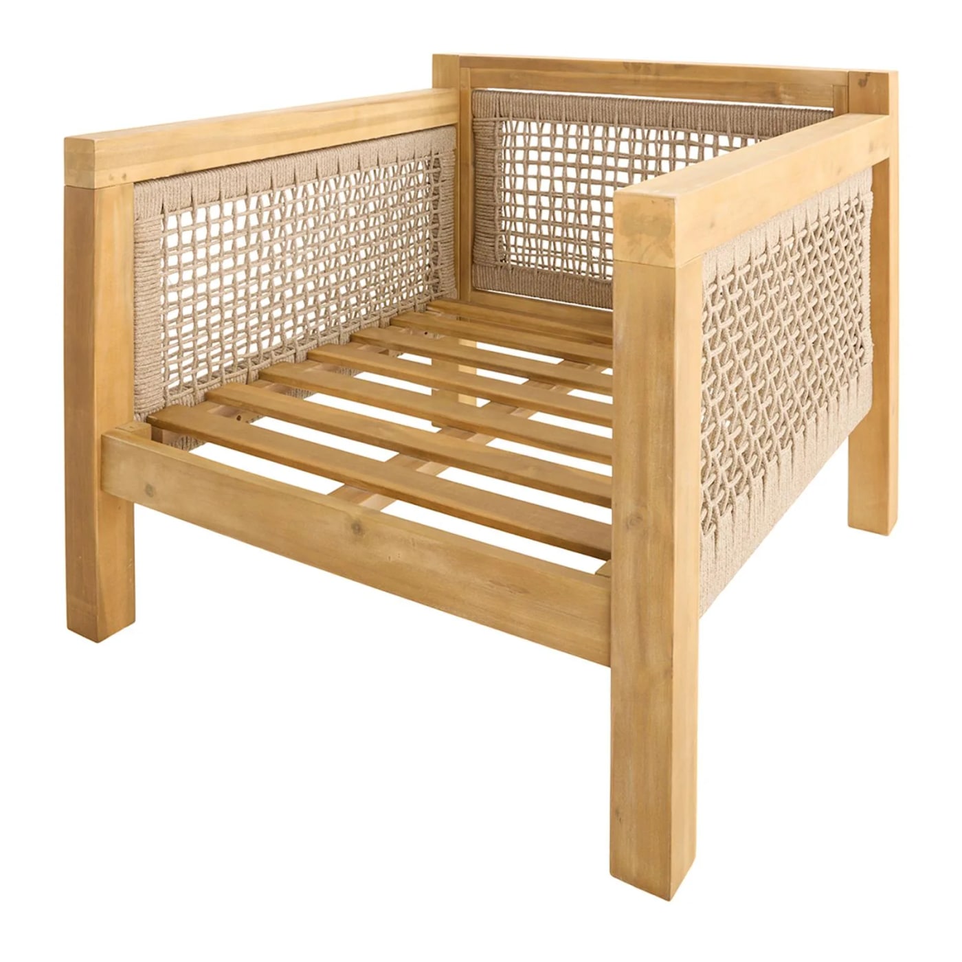 Acacia Wood Patio Armchair with Natural Canvas Cushions - Photo 4