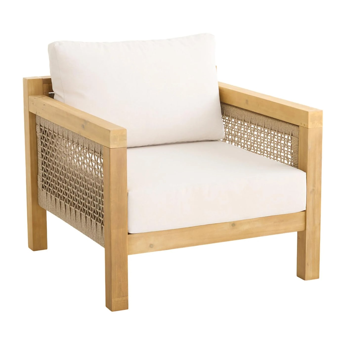 Acacia Wood Patio Armchair with Natural Canvas Cushions