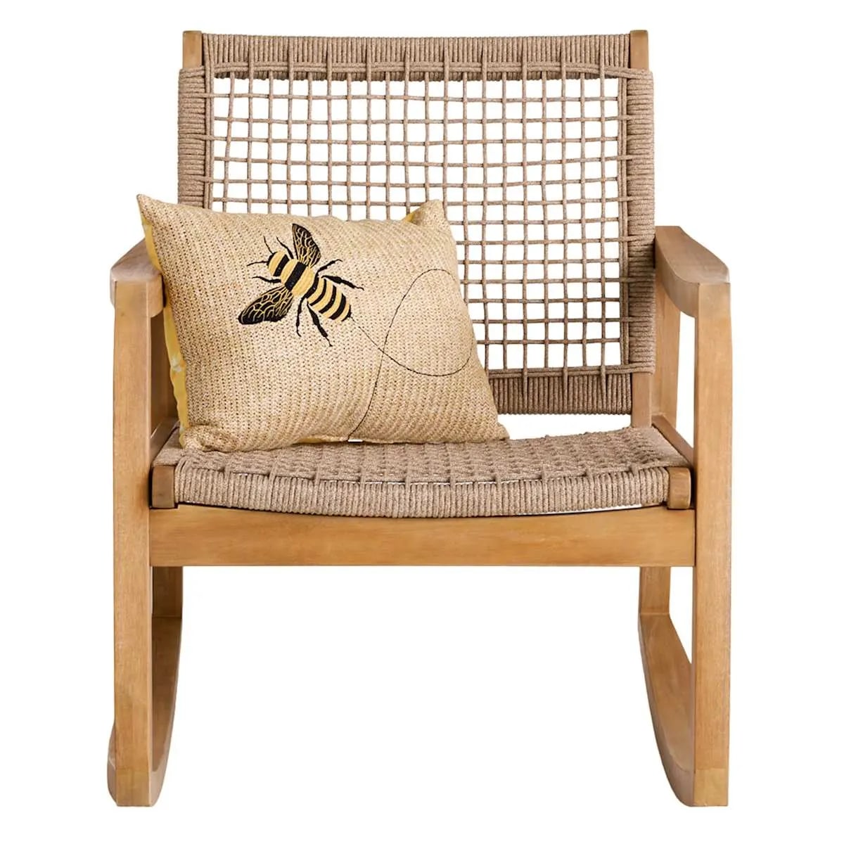 Acacia Wood & Tan Rope Rocking Patio Chair - Photo 3