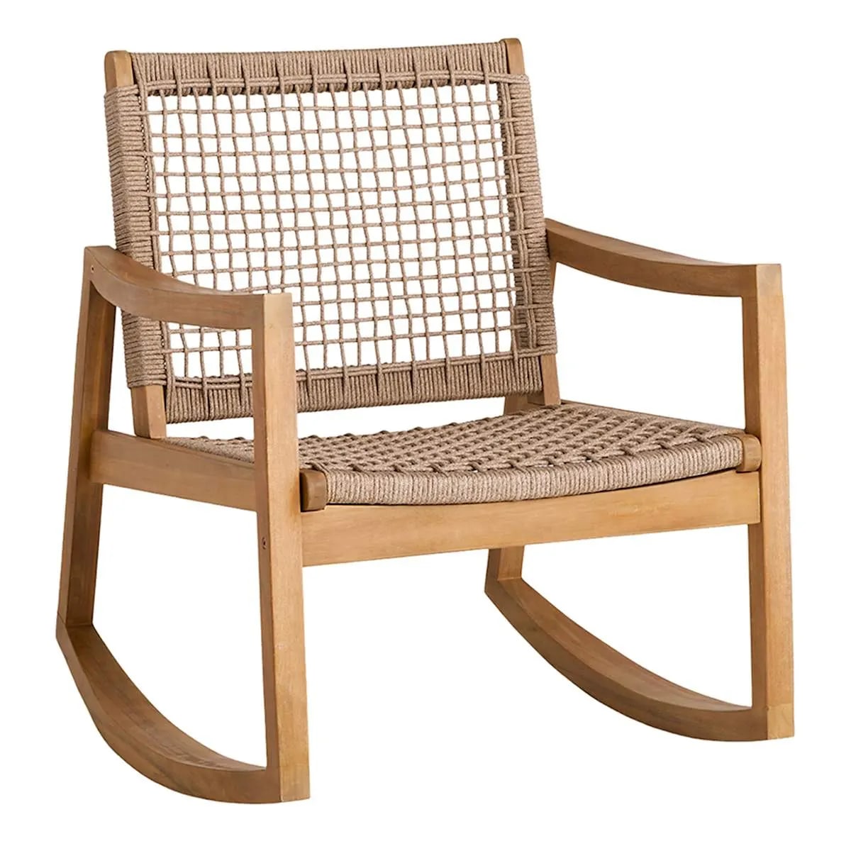 Acacia Wood & Tan Rope Rocking Patio Chair - Natural Blonde Acacia / Tan Rope