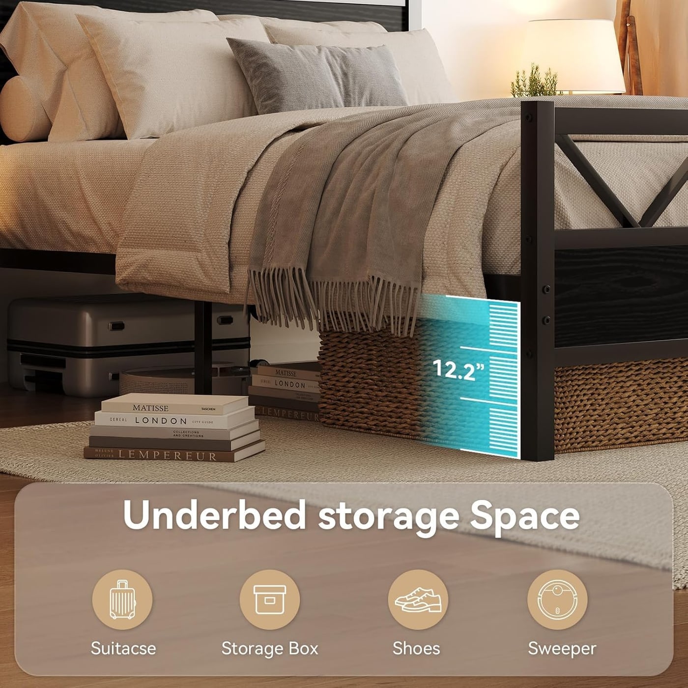 Industrial Metal Bed Frame with 51-Inch Tall Headboard - Photo 3