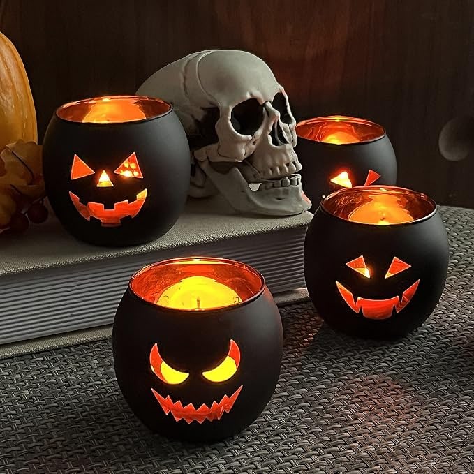 Jack-O-Lantern Glass Votive Candle Holders, Set of 6 - Photo 2