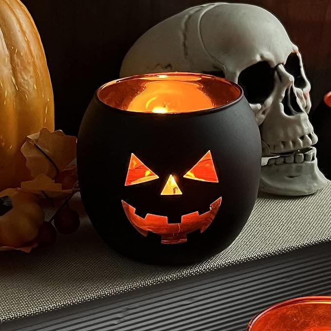 Jack-O-Lantern Glass Votive Candle Holders, Set of 6 - Photo 3