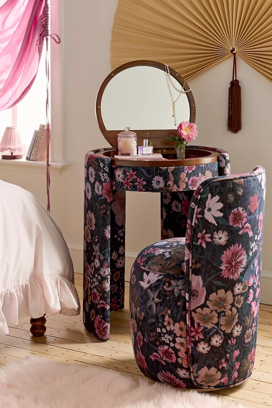 Jane Mirror Vanity and Stool Set - Moody Floral