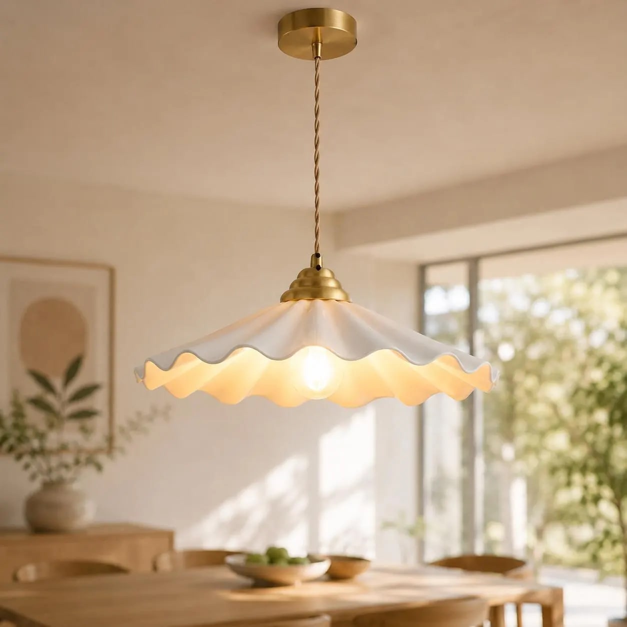 Japanese Ceramic Dome Pendant with Copper Fixture - Photo 3