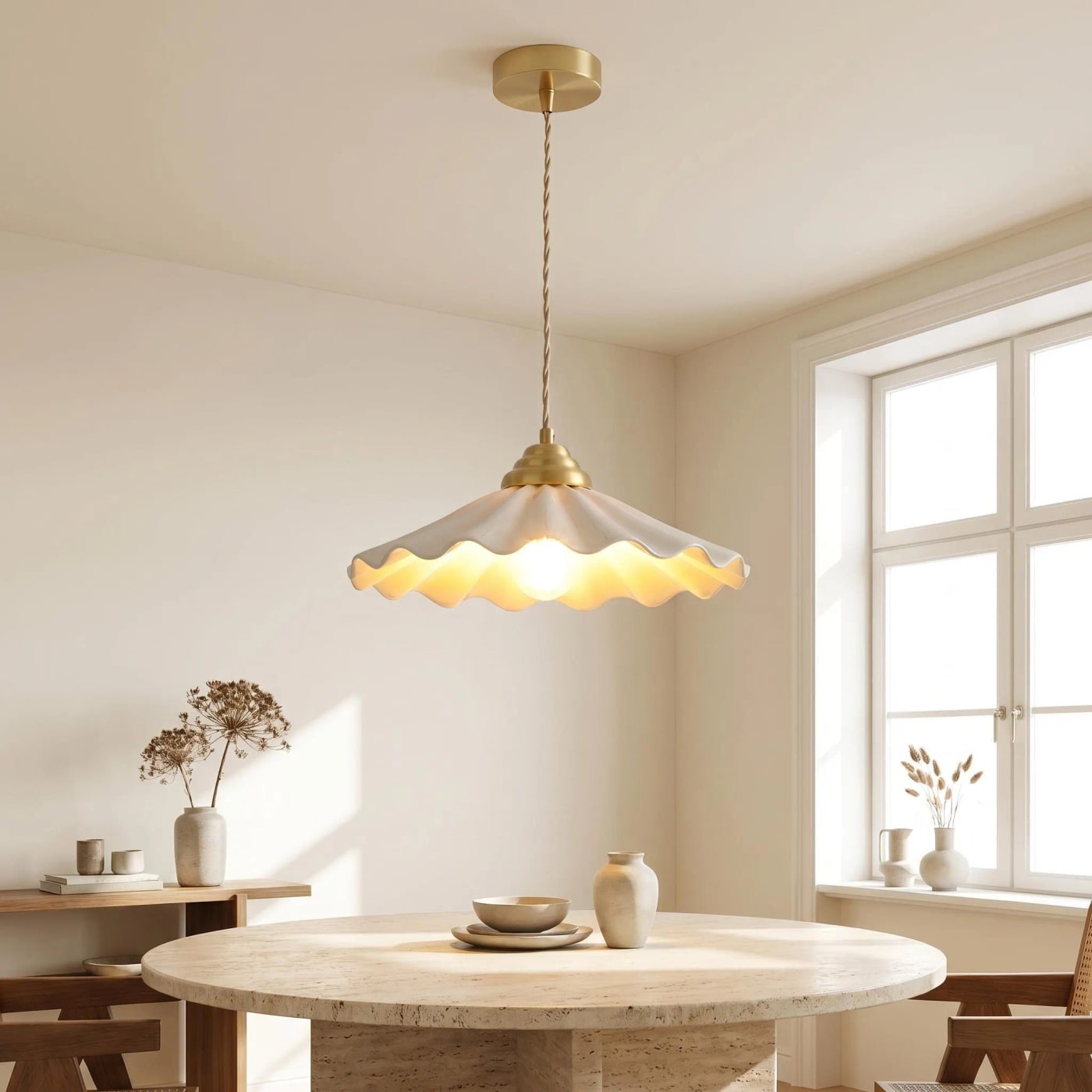 Japanese Ceramic Dome Pendant with Copper Fixture