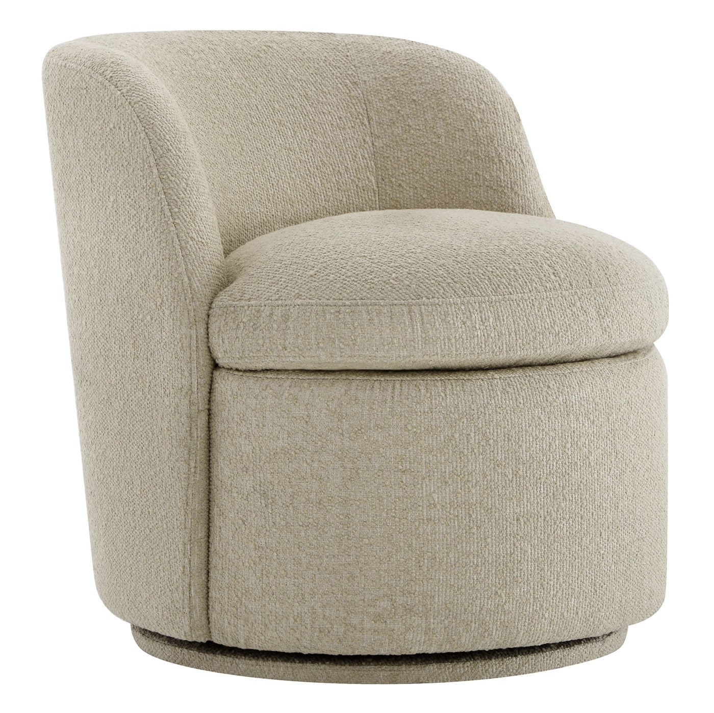 CHITA Living Jolie Bouclé Swivel Accent Chair in sand, with curved barrel back and compact, modern design