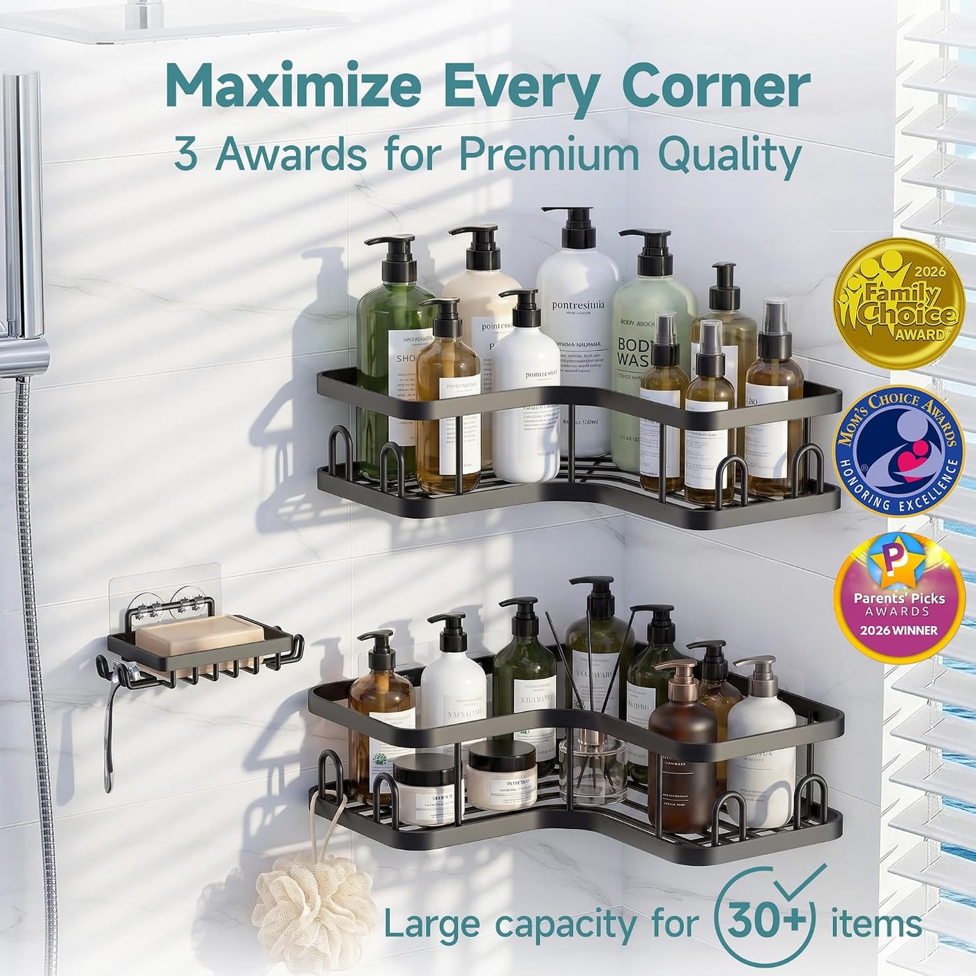 L-Shaped Corner Shower Caddy 3-Pack - Photo 2