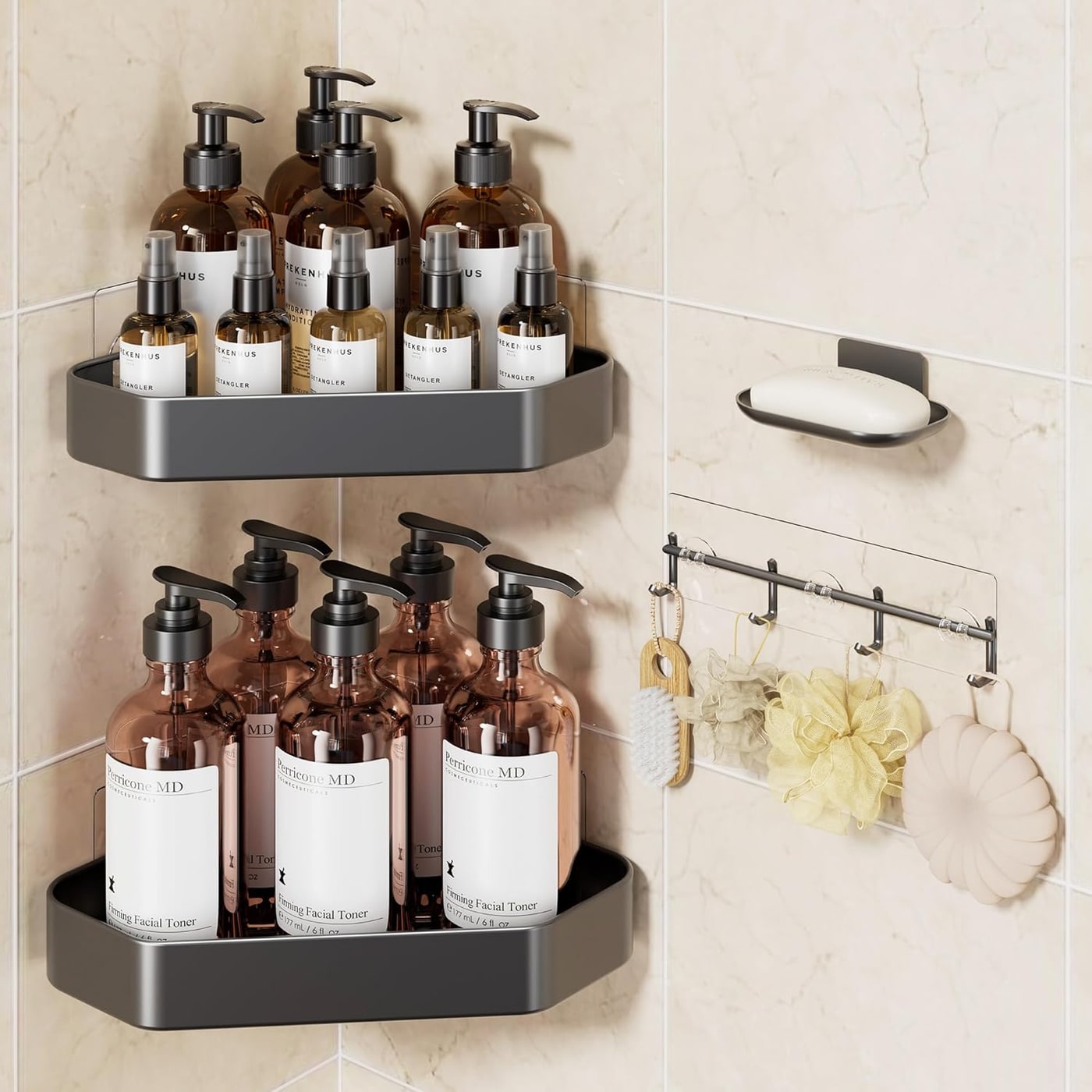 L-Shaped Corner Shower Caddy 3-Pack - Grey