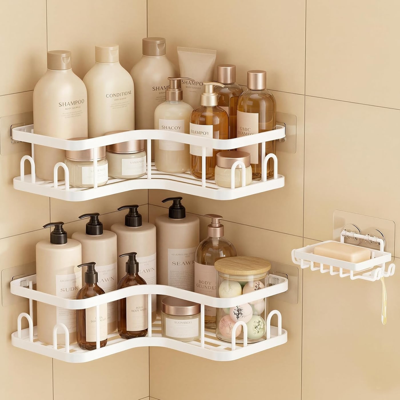 L-Shaped Corner Shower Caddy 3-Pack - White