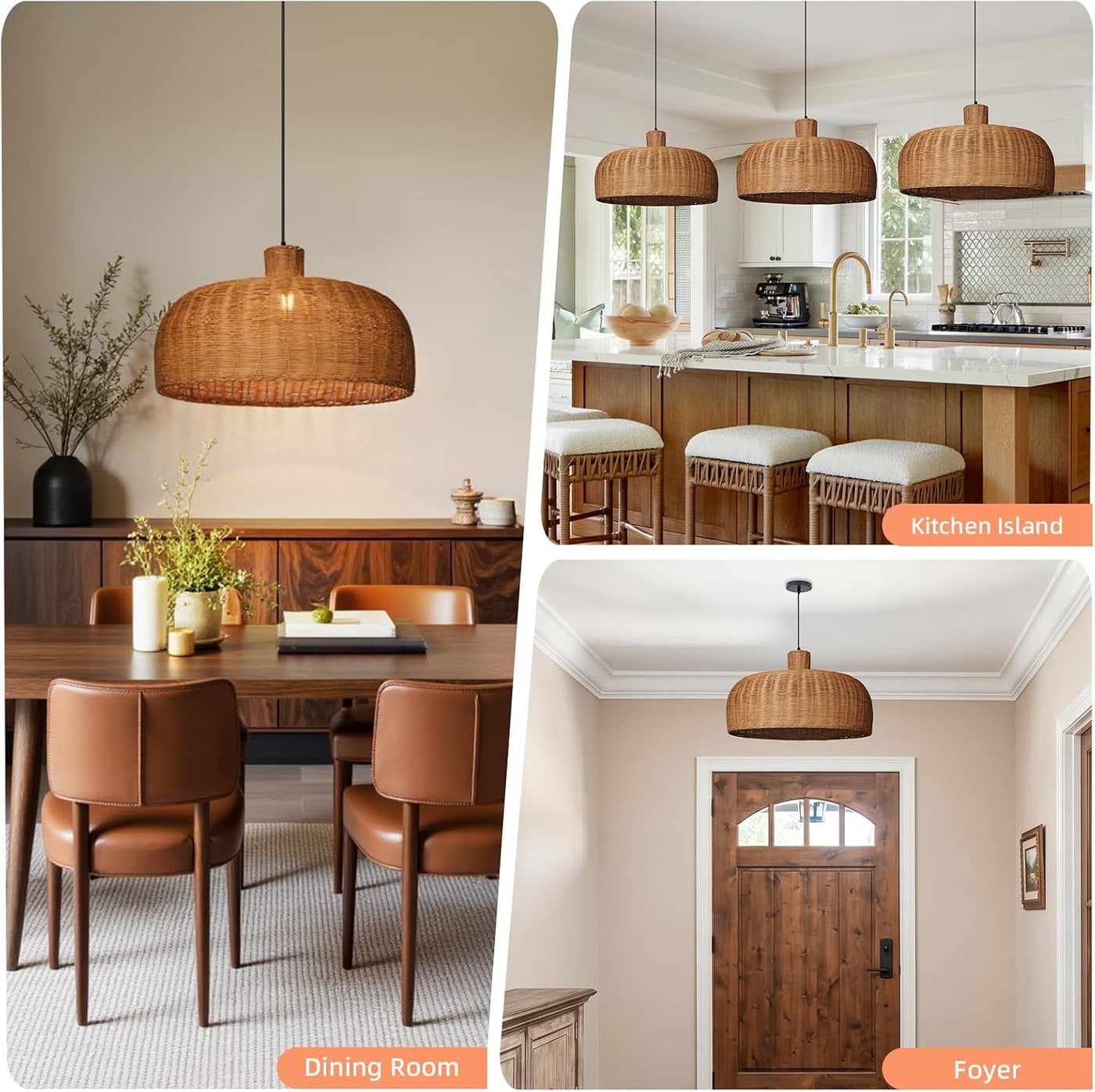 Large Handwoven Rattan Dome Pendant - Photo 2