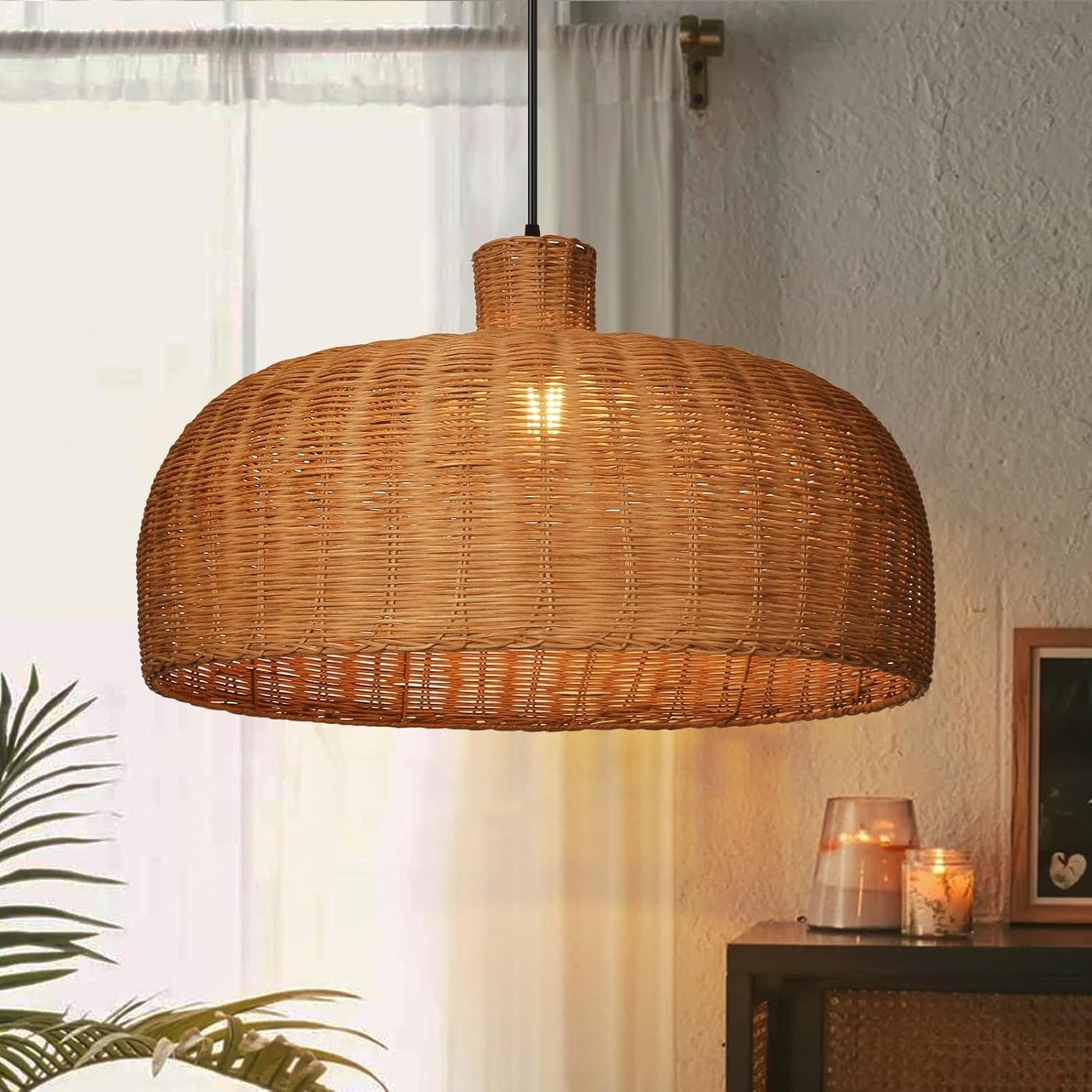 Large Handwoven Rattan Dome Pendant