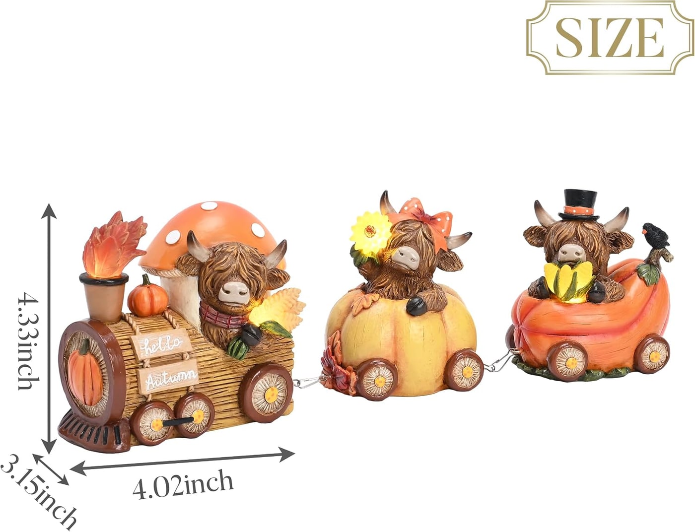 Lighted Highland Cow Harvest Train Figurine - Photo 3